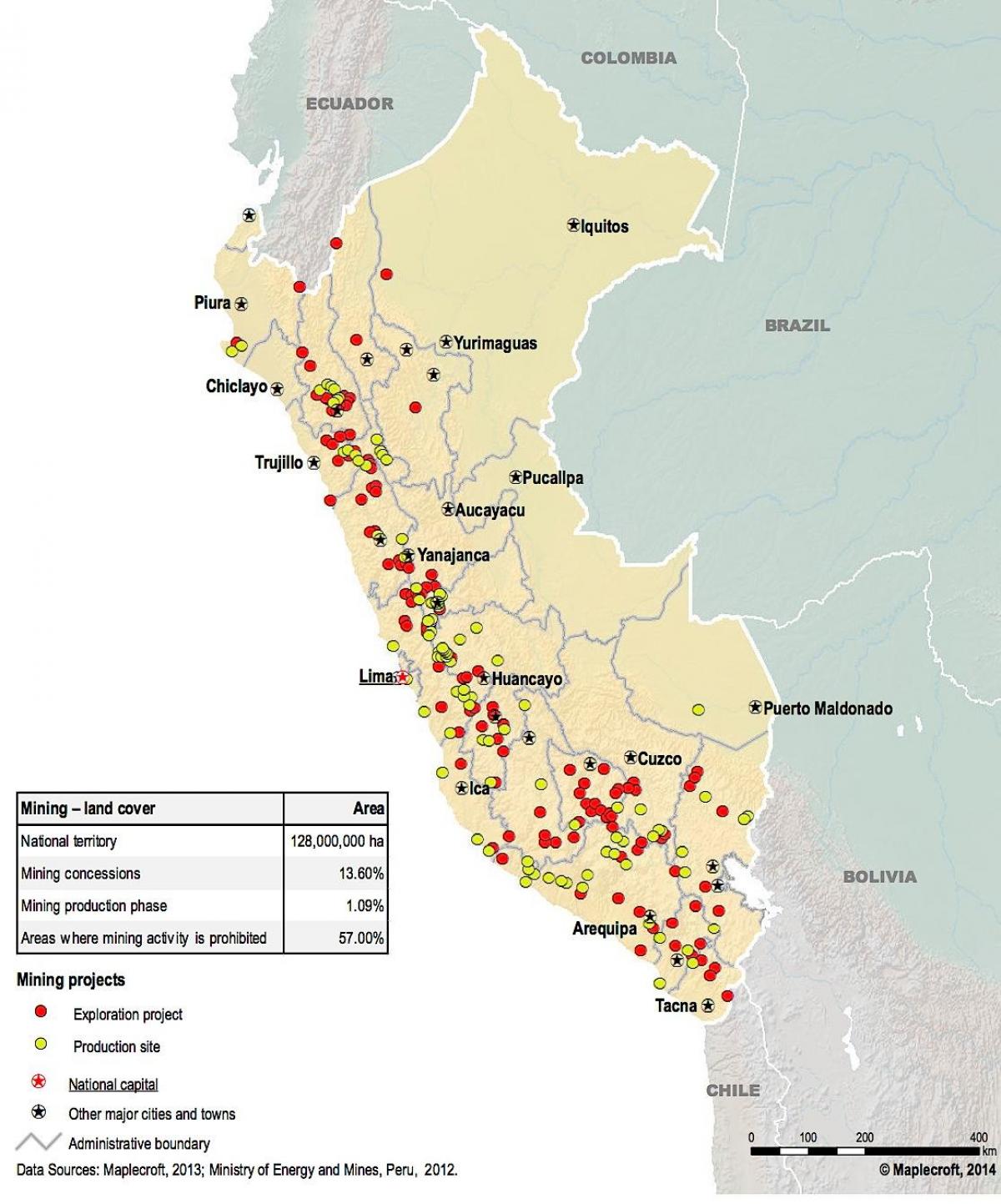 karte Peru dabas resursu