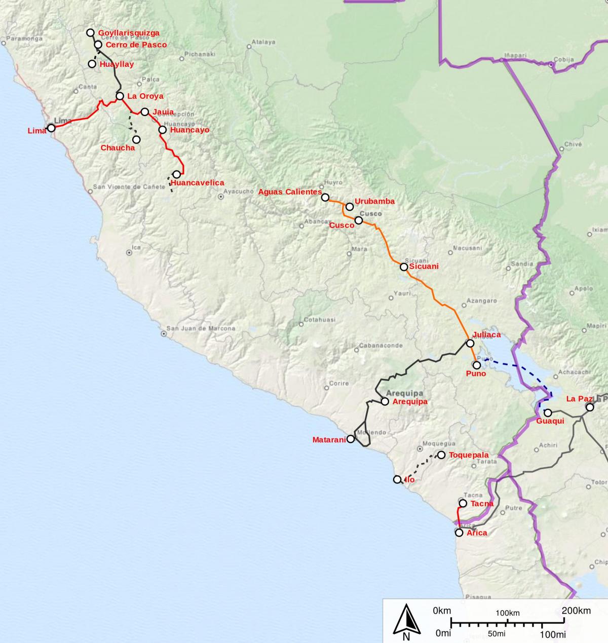 Peru vilcienu karte