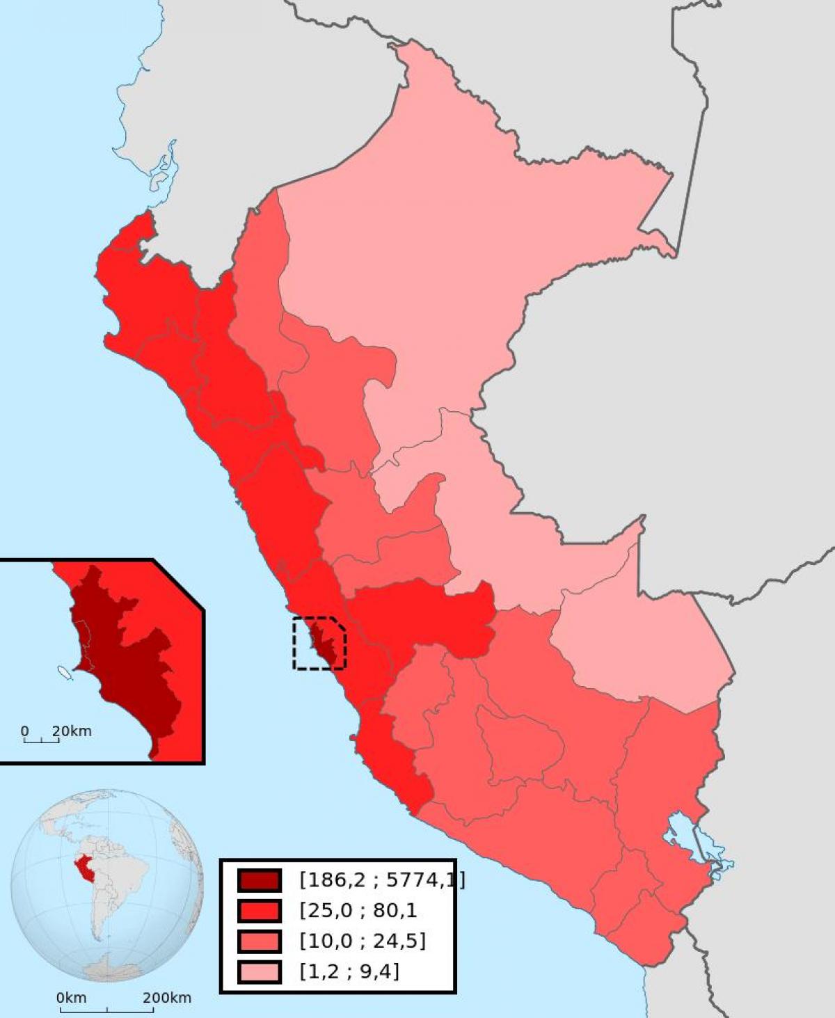 Peru iedzīvotāju blīvums karte