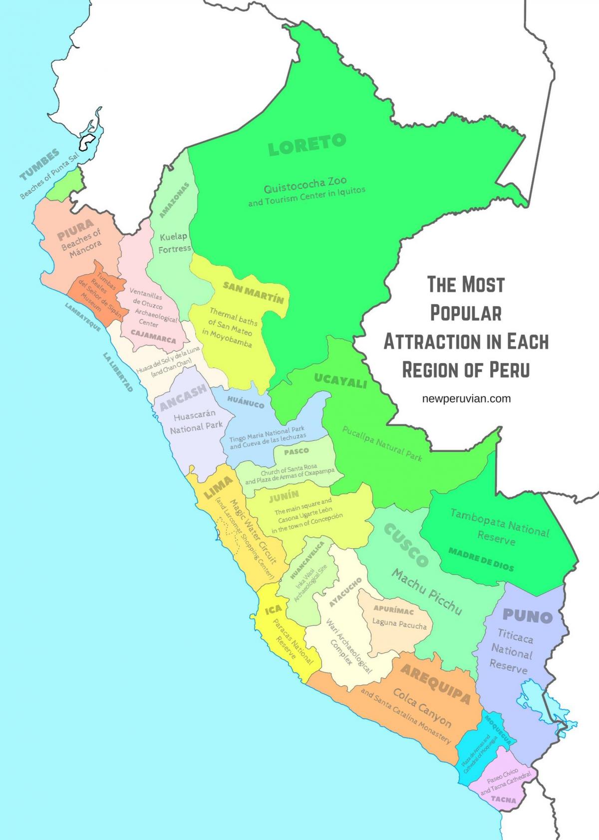 karte Peru tūrisma objektiem