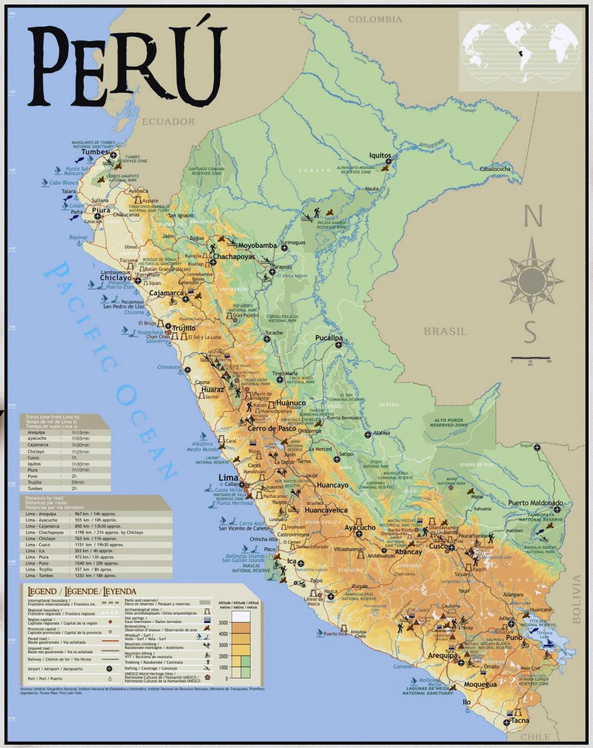 Peru tūrisma objektiem kartē