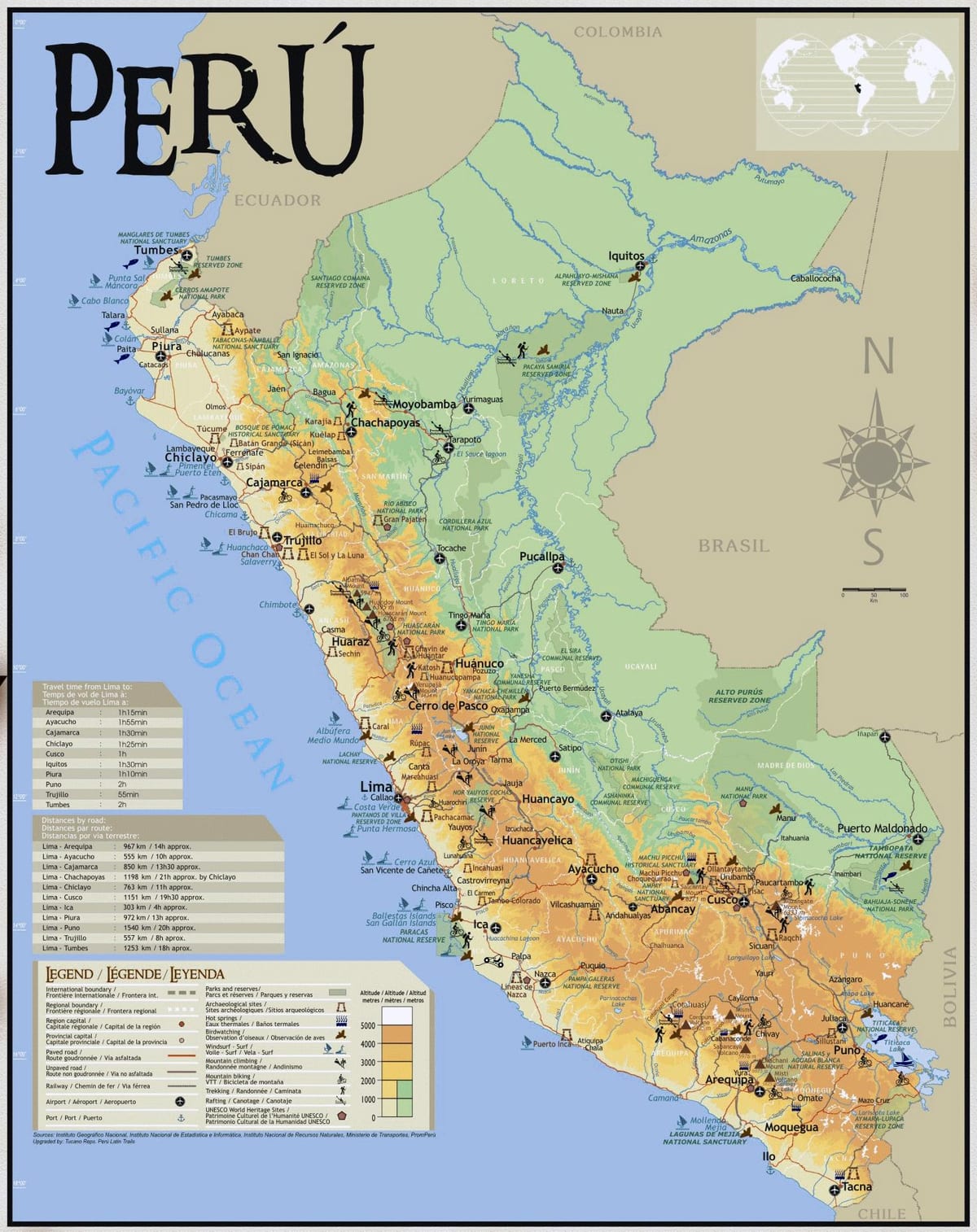 karte Peru ceļojumu