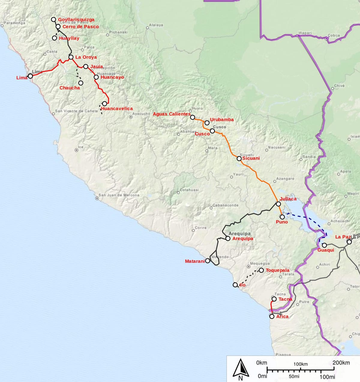 Peru vilcienu karte