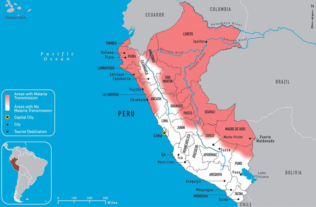 karte Peru malāriju