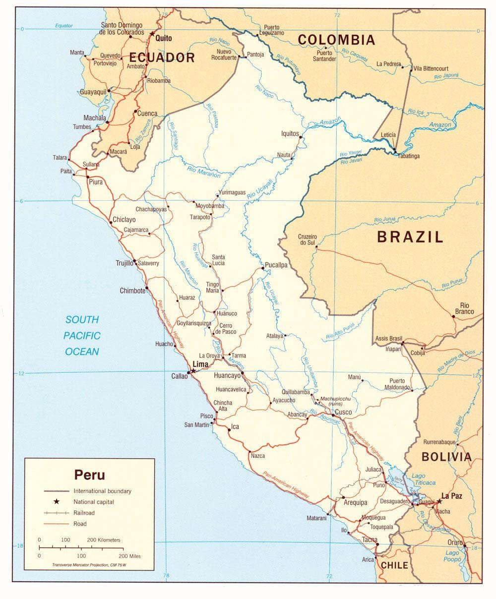 karte Peru valstīm